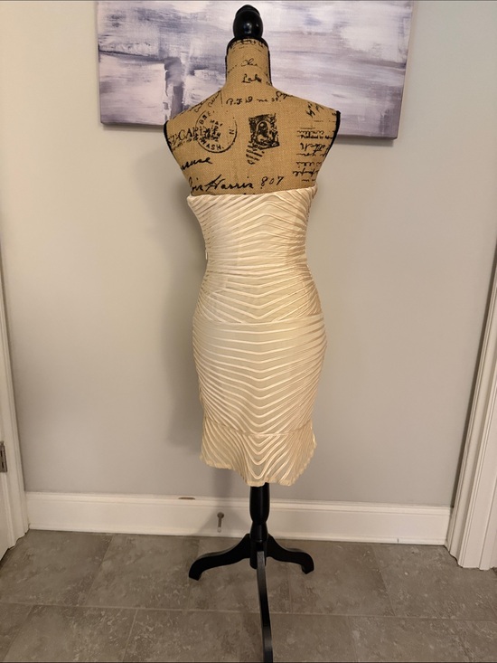 bebe Dresses & Skirts - bebe Strapless Cream Textured Bandage Dress with Pleated Hem